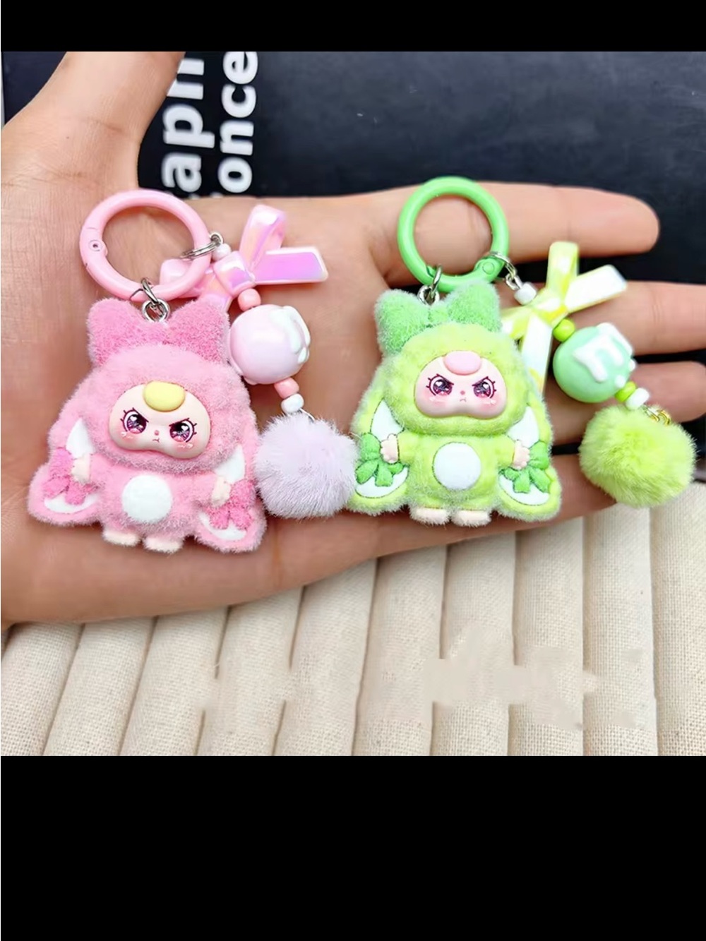 Cute Plush Animal Keychain for Kids - Pink or Green